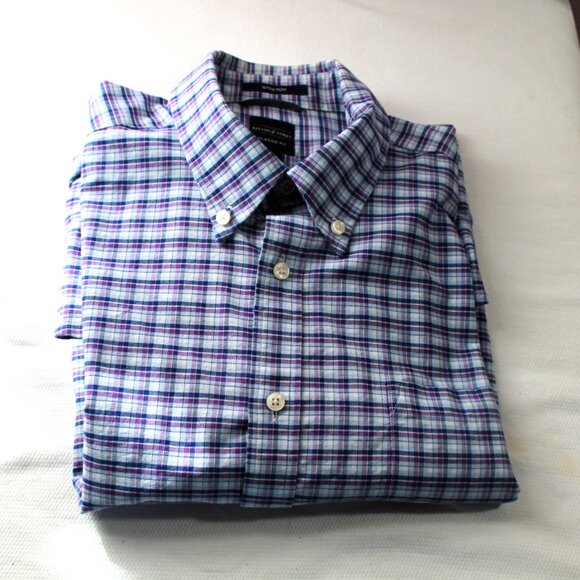 Dockers Battery Street Classic Fit Dress Shirt, Blue/Purple/White, Large - Picture 1 of 11